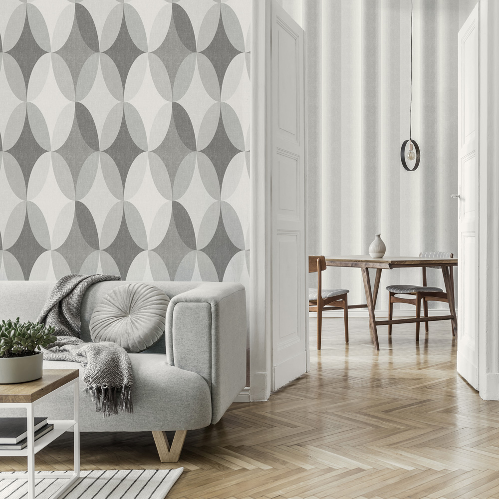 Fine Decor Kirby Oval Geo Charcoal Wallpaper Image 4