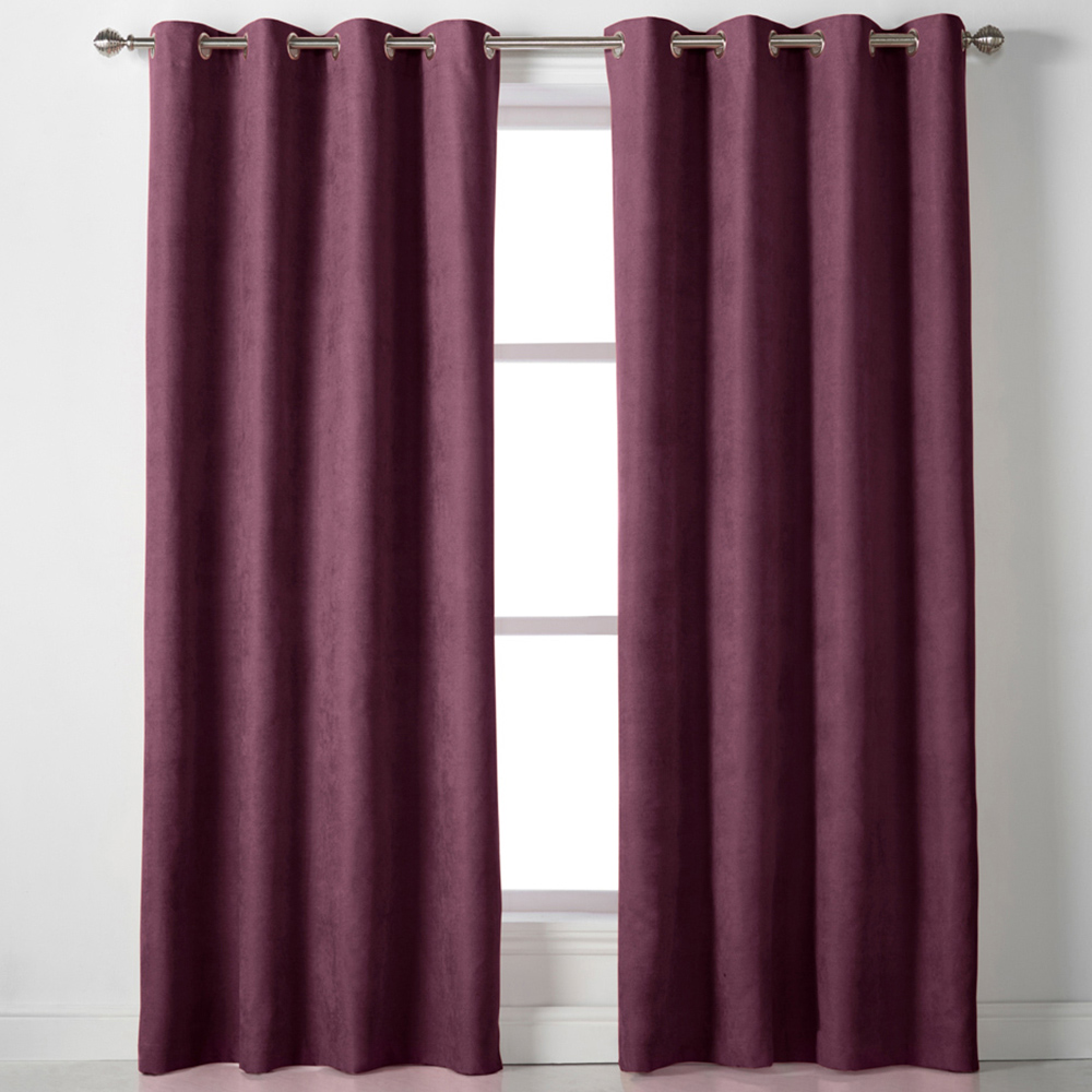 Alan Symonds Aubergine Velvet Chenille Ring Top Eyelet Curtains 142 x 229cm Image 1