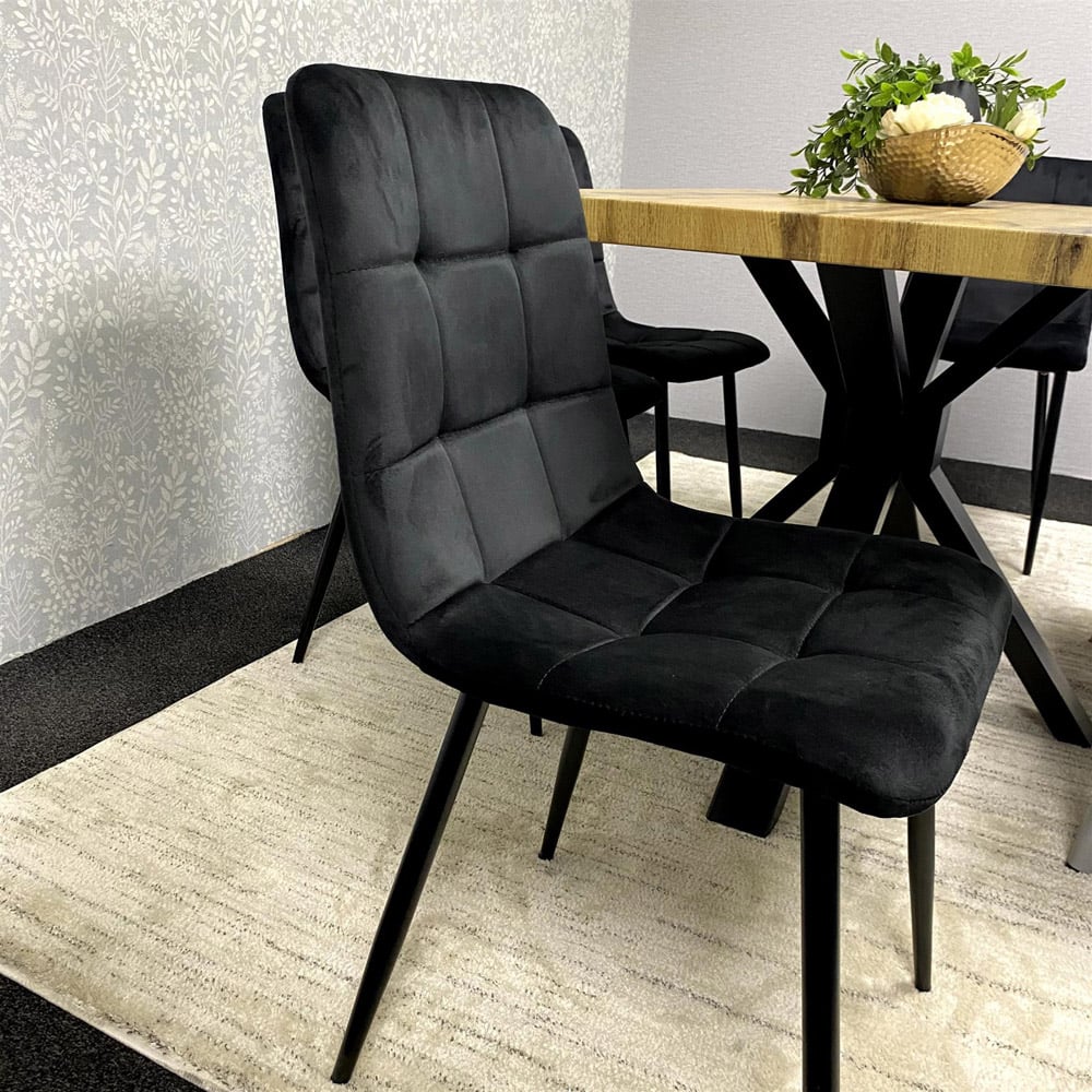 Kosy Koala 6 Seater Reinforced Wood and Velvet Dining Table Set with Bench Black and Grey Image 2