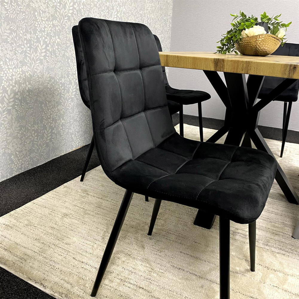 Kosy Koala 6 Seater Wood and Velvet Dining Table Set with Bench Black and Grey Image 2