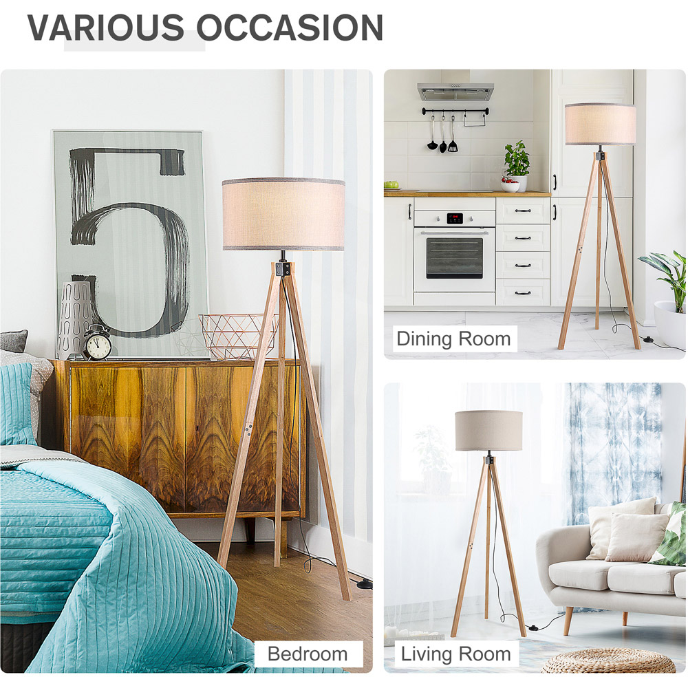 Portland Beige Wood Tripod Floor Lamp Image 5