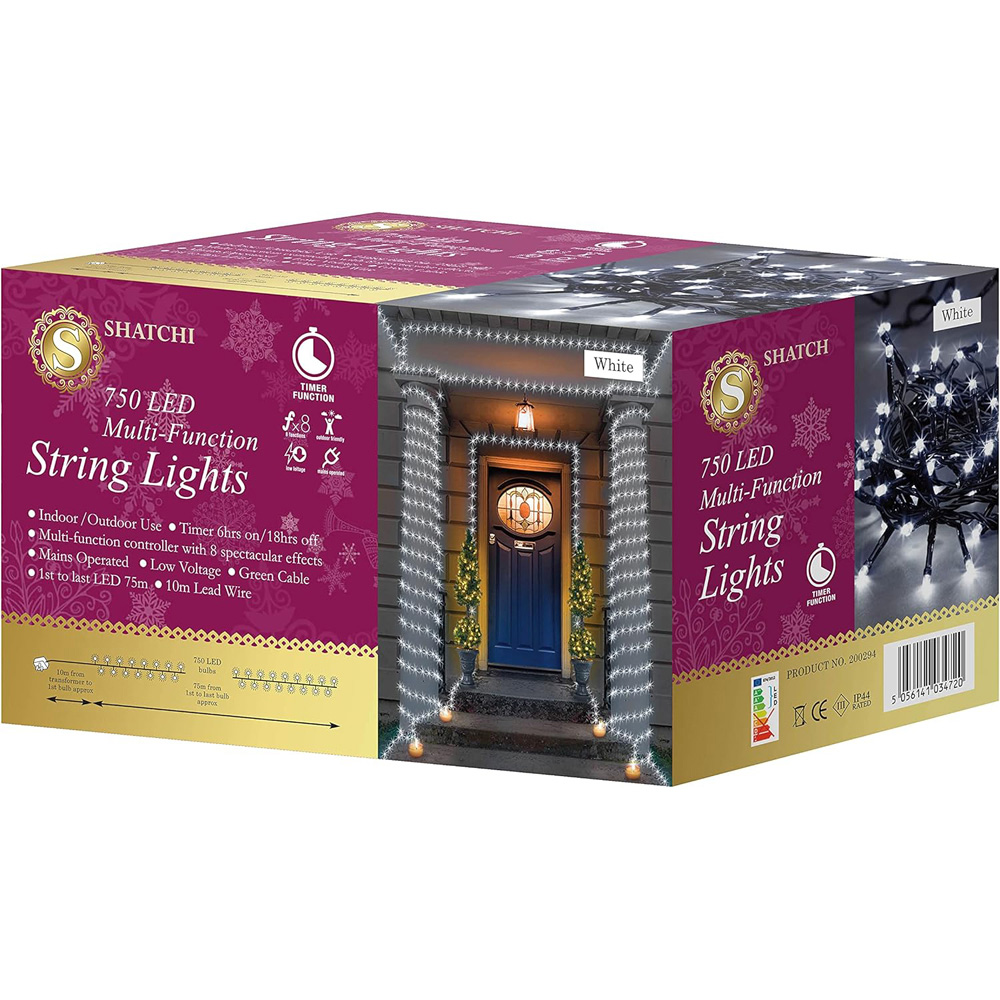 Shatchi 750 Cool White LED Multifunction Outdoor String Fairy Light 75m Image 2