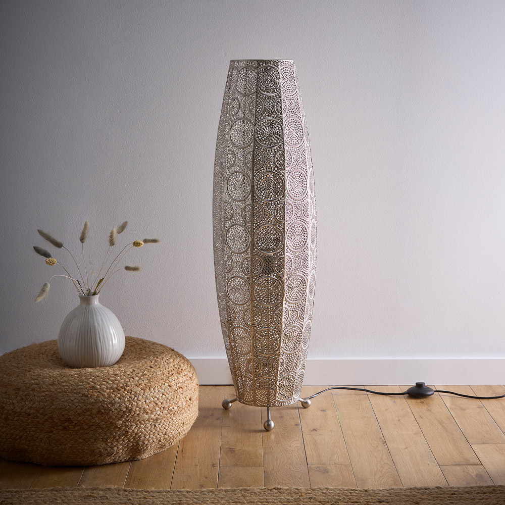 Kliving Aziza Satin Nickel Moroccan Style Floor Lamp Image 2