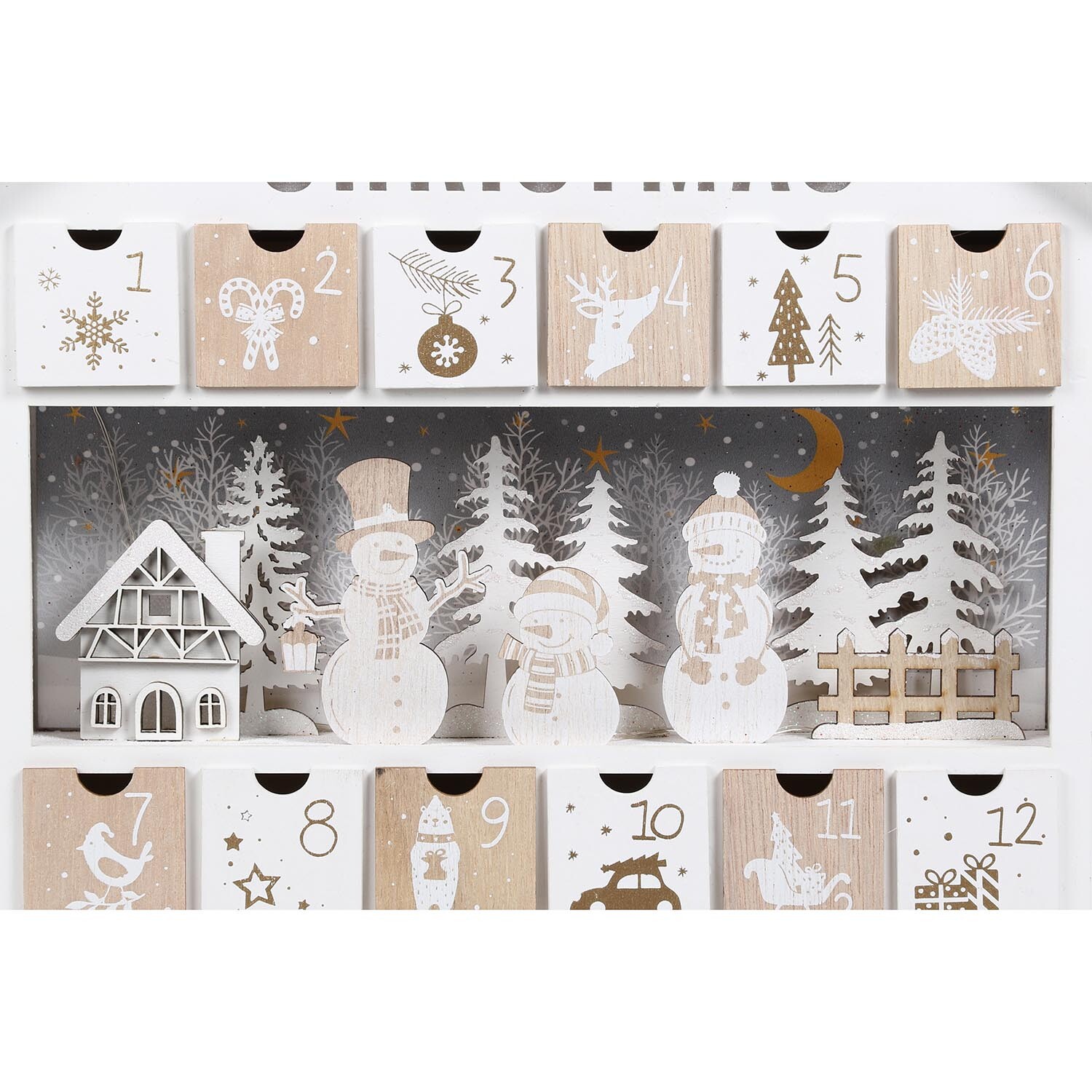 LED Wooden Festive Advent Calendar - White Image 2