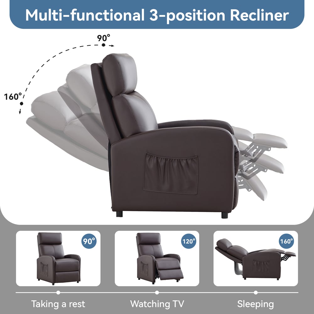 wilko Faux Leather Brown Recliner Pushback Adjustable Arm chair Image 7