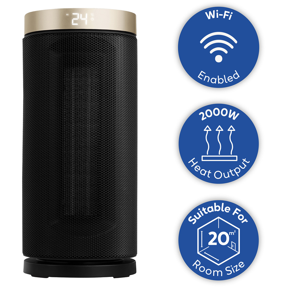 Russell Hobbs RHCTH2001G-SMT Black and Gold Round Smart Wi-Fi Enabled Ceramic Heater 2000W Image 8
