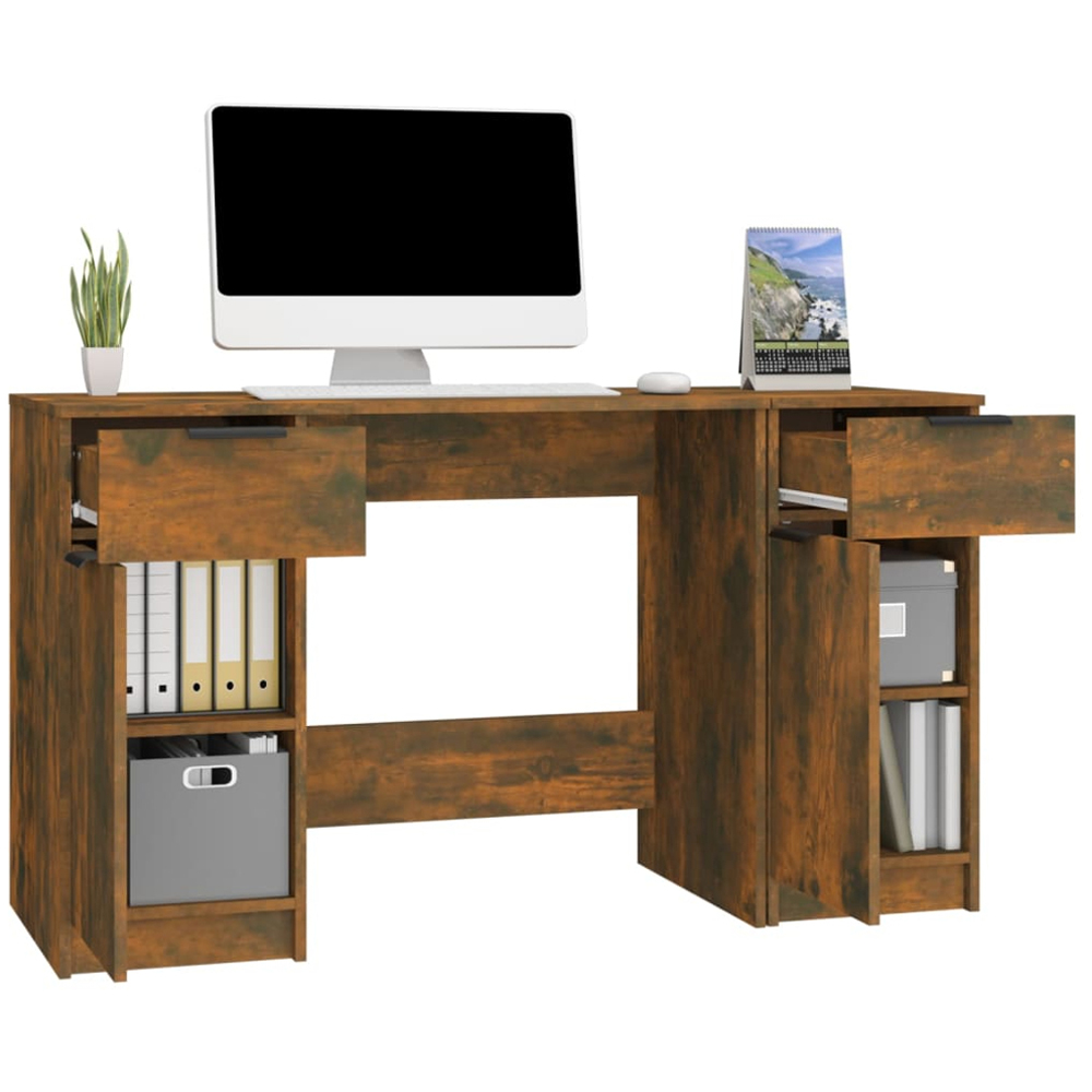 vidaXL 2 Door 2 Drawer Computer Desk Smoked Oak Image 4
