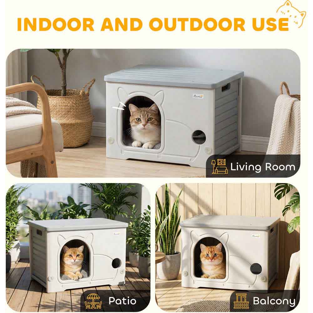 PawHut Grey Stackable Cat Bed with Removable Cushion Image 4