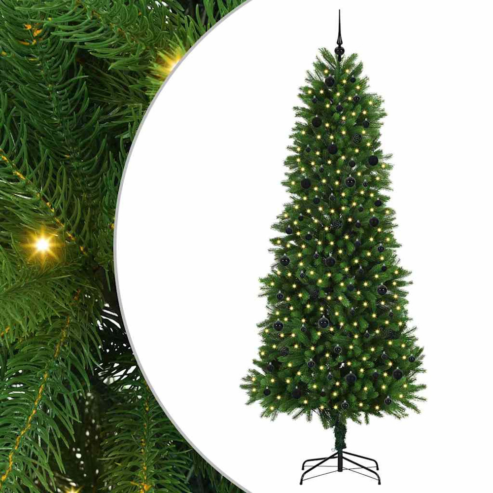 vidaXL Pre-Lit Black Baubles Green Artificial Christmas Tree 8ft Image 2