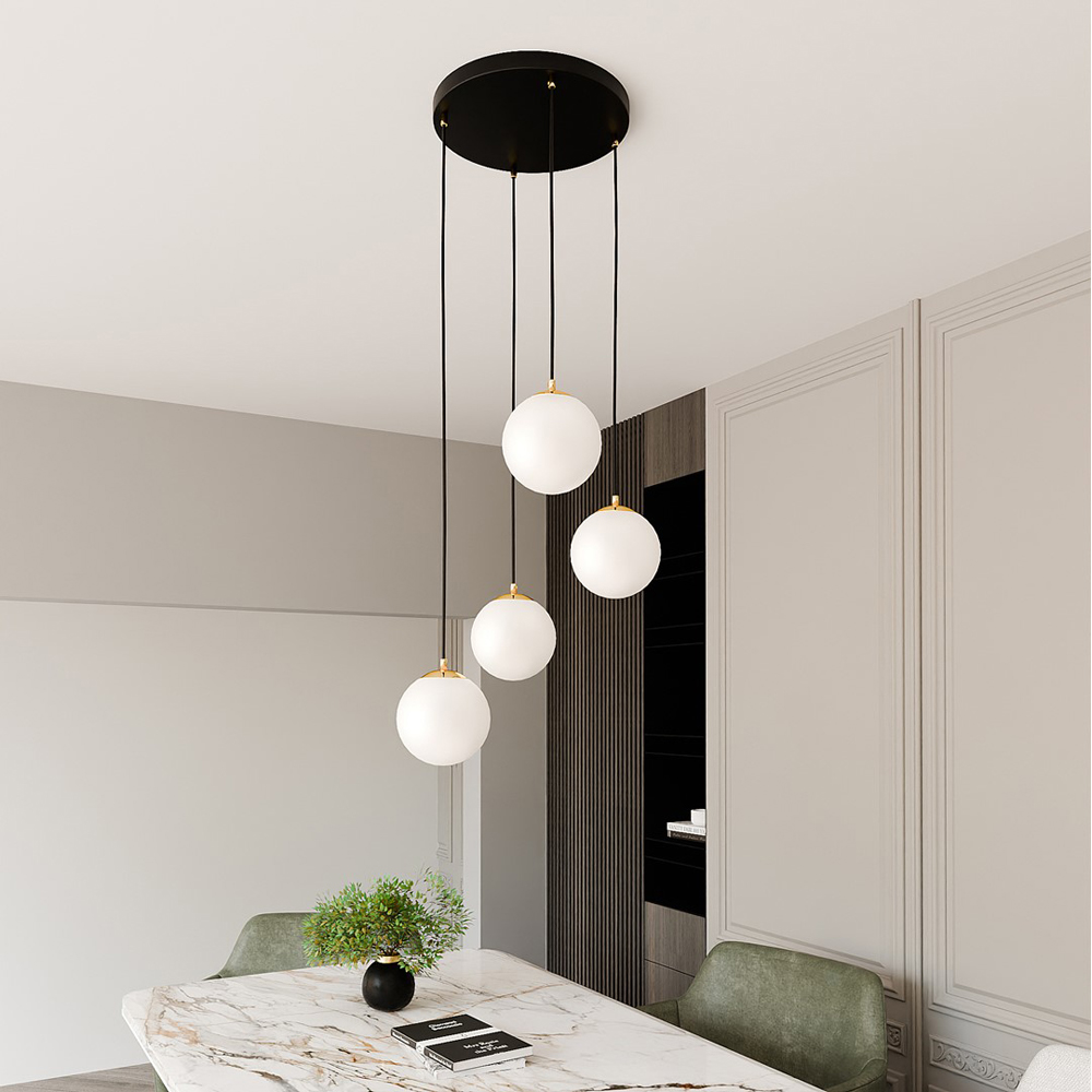 Emibig Royal 4 Light White Shade Black and Gold E14 Ceiling Pendant Light Image 5