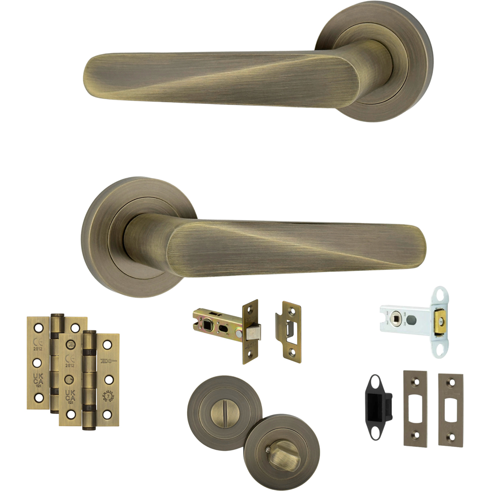 AXS Hardware Detroit Antique Brass Bathroom Door Handles on Rose Image 1
