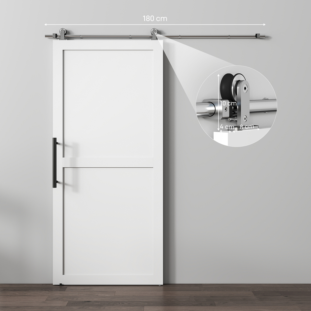 HOMCOM Sliver Tone Smooth Quiet Sliding Door Hardware Kit 180cm Image 9