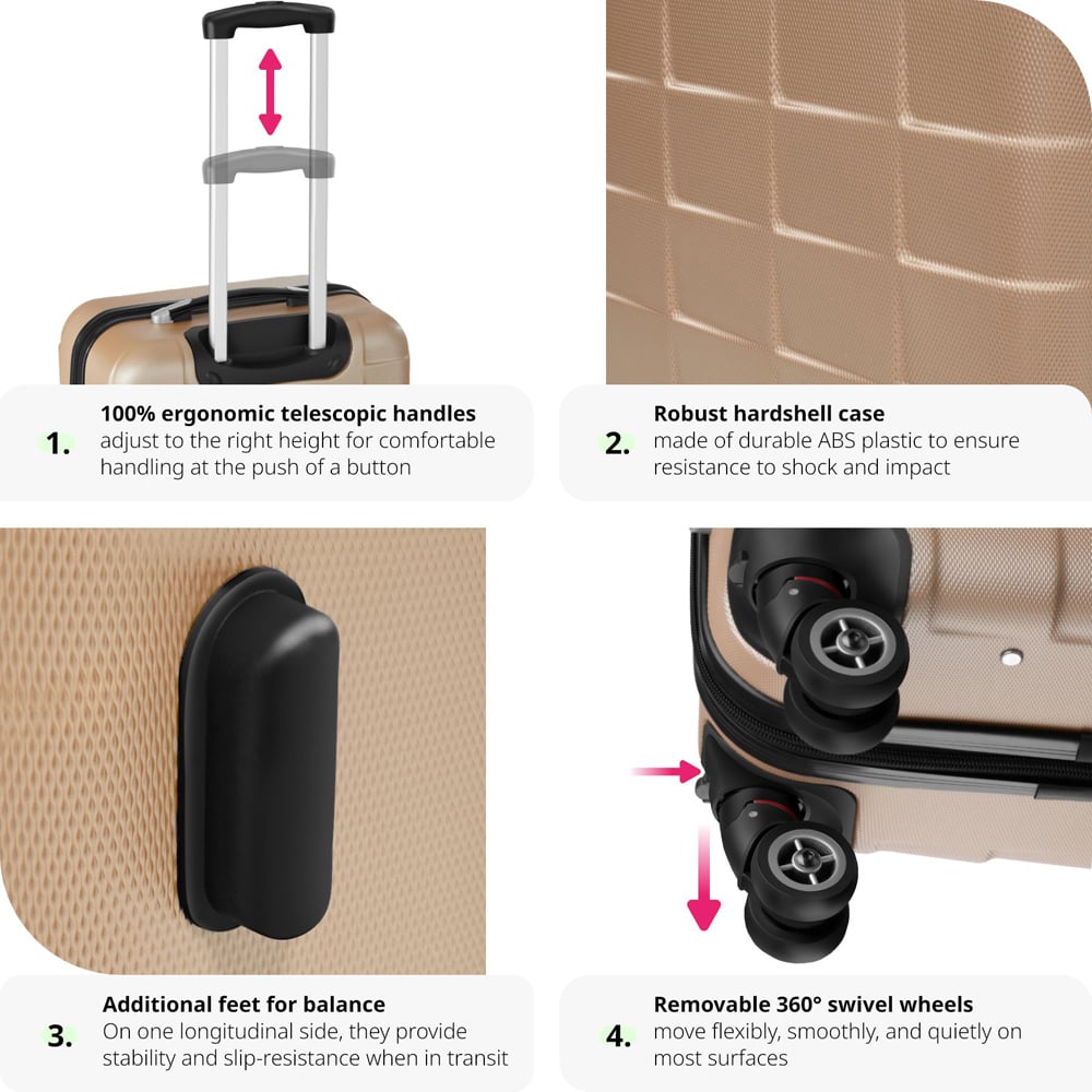 Tectake Set of 3 Champagne Hard Shell Travel Suitcase Set with Removable Wheels Image 4