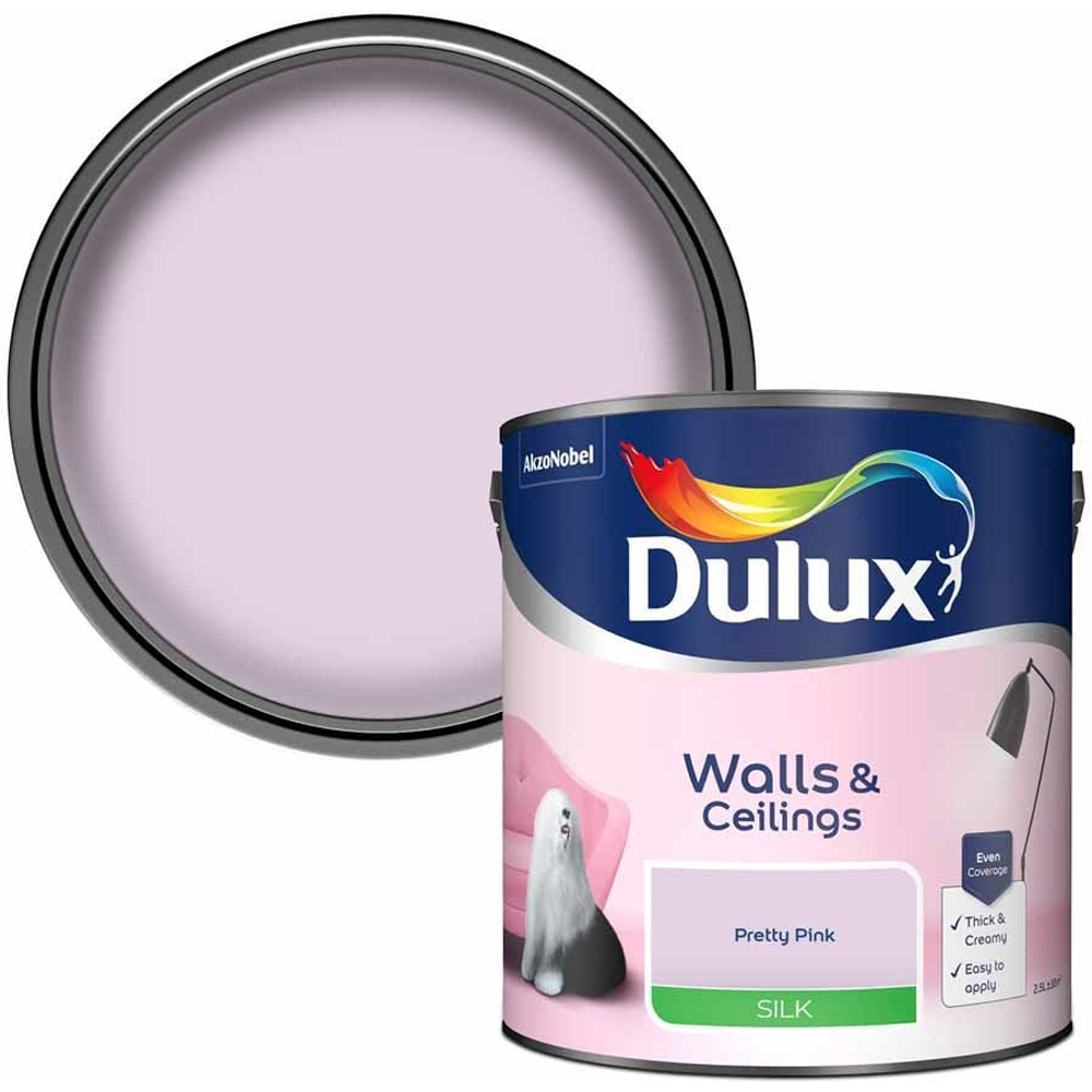 Dulux Walls & Ceilings Pretty Pink Silk Emulsion Paint 2.5L Image 1