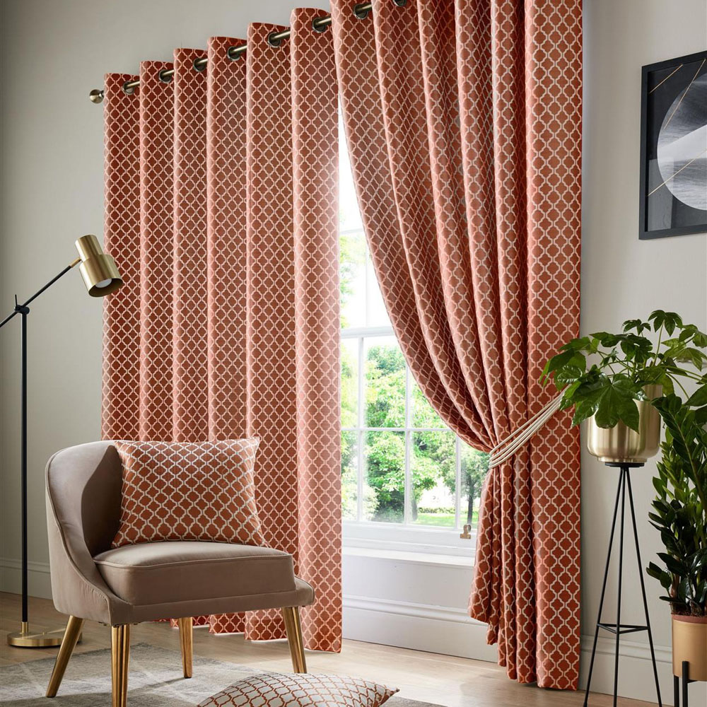 Alan Symonds Wold Orange and White Ring Top Eyelet Curtains 117cm x 137cm Image 1