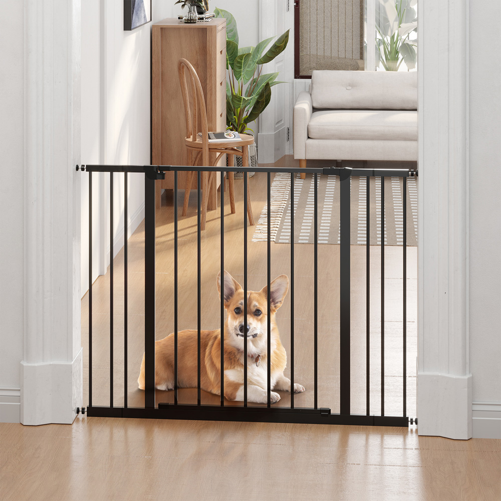 PawHut Black 76cm Pressure Fit Metal Pet Safety Gate Image 2