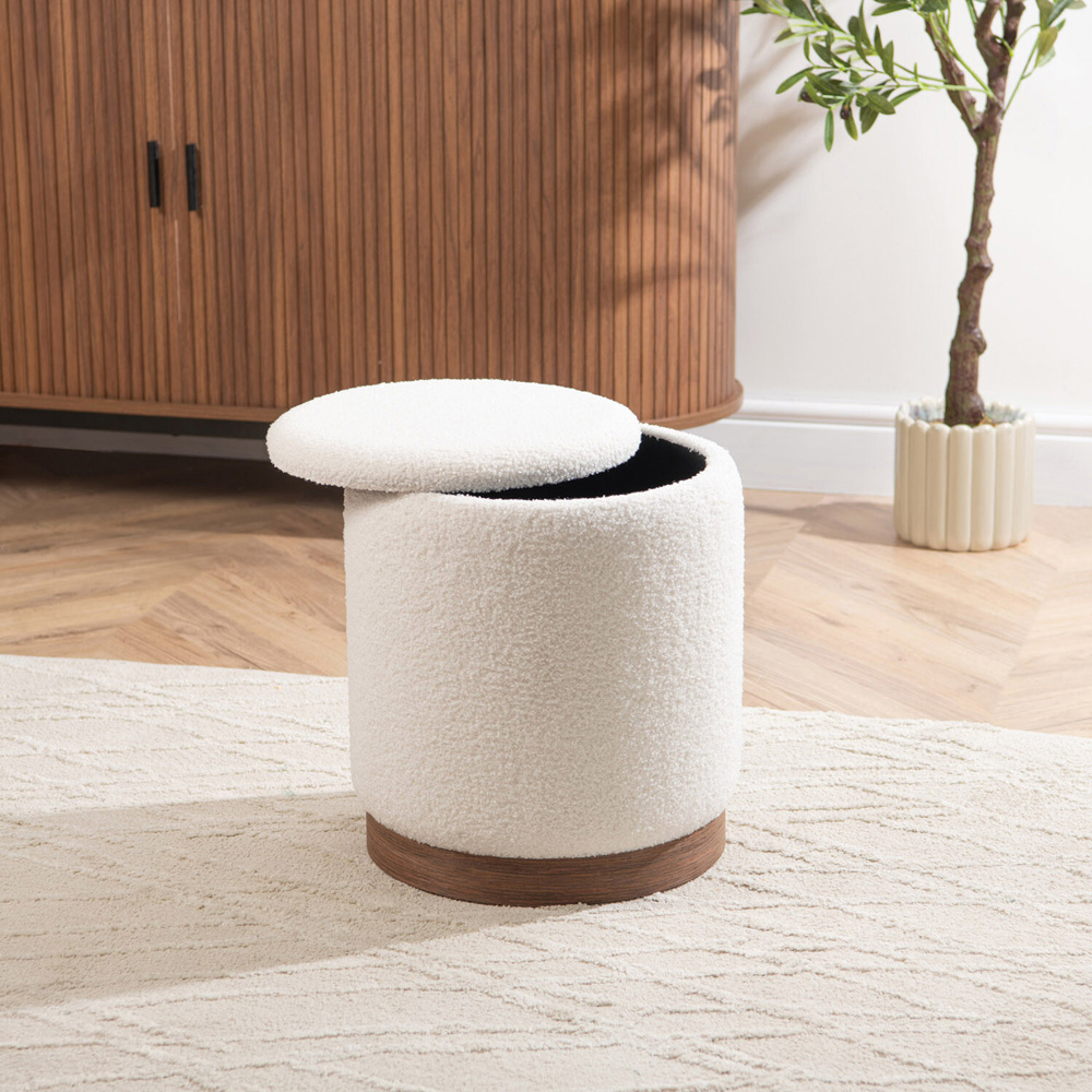 Teddy Storage Stool with Walnut Base White Image 2
