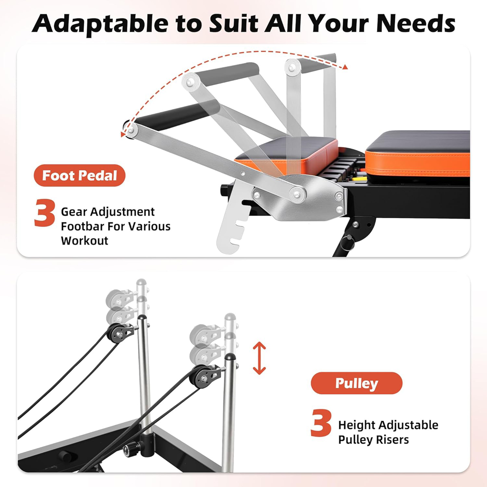Alivio Foldable Full Body Pilates Reformer Workout Machine with Adjustable Pulley and Foot Pedal Image 5