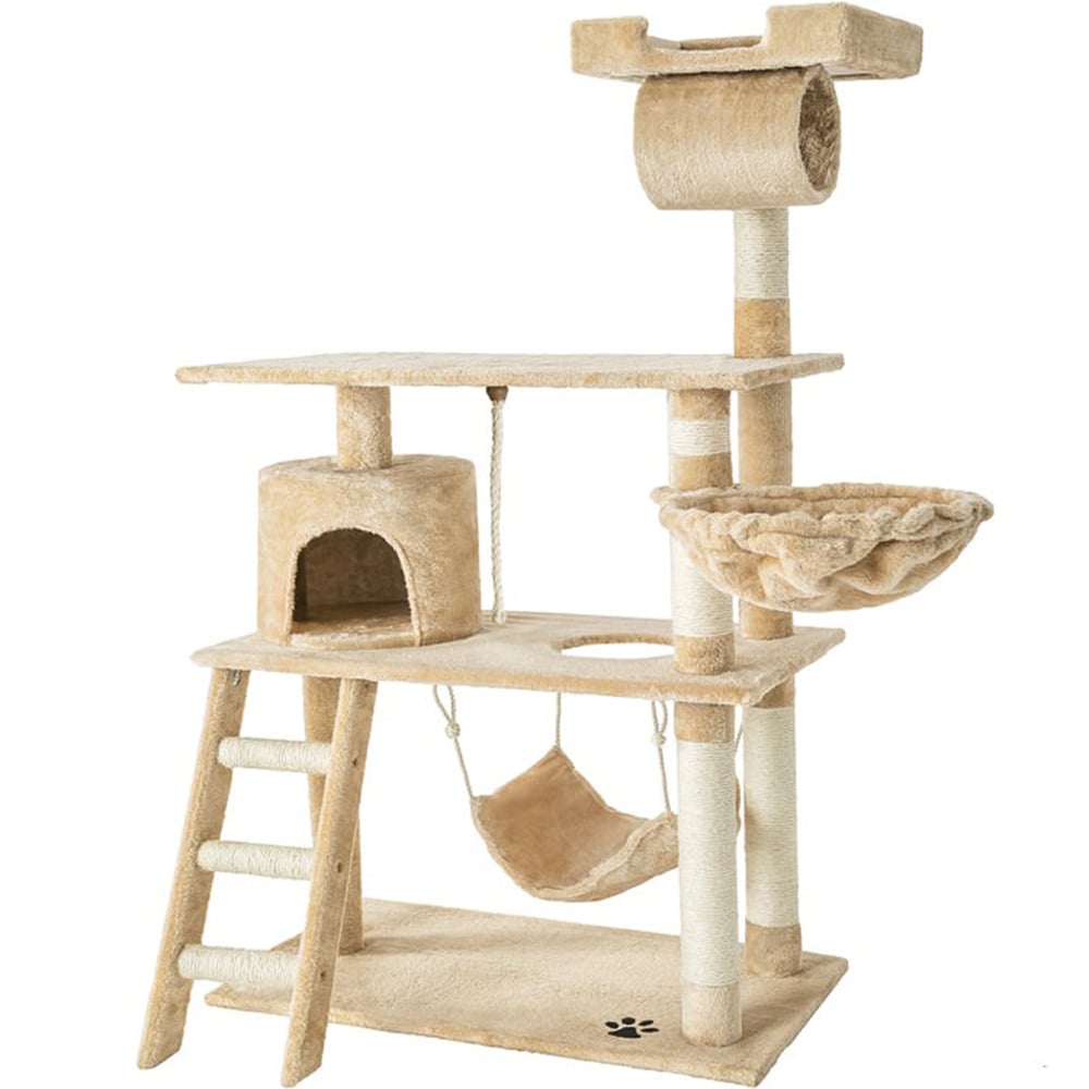 tectake Marcel Beige Cat Tree with Scratching Posts 141cm Image 1