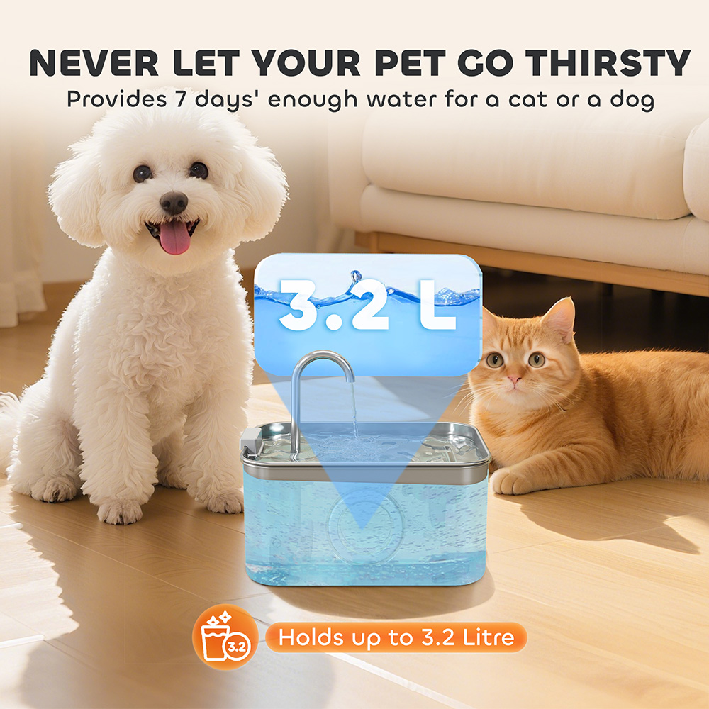 PawHut 3.2L Stainless Steel Cat Water Fountain Image 6
