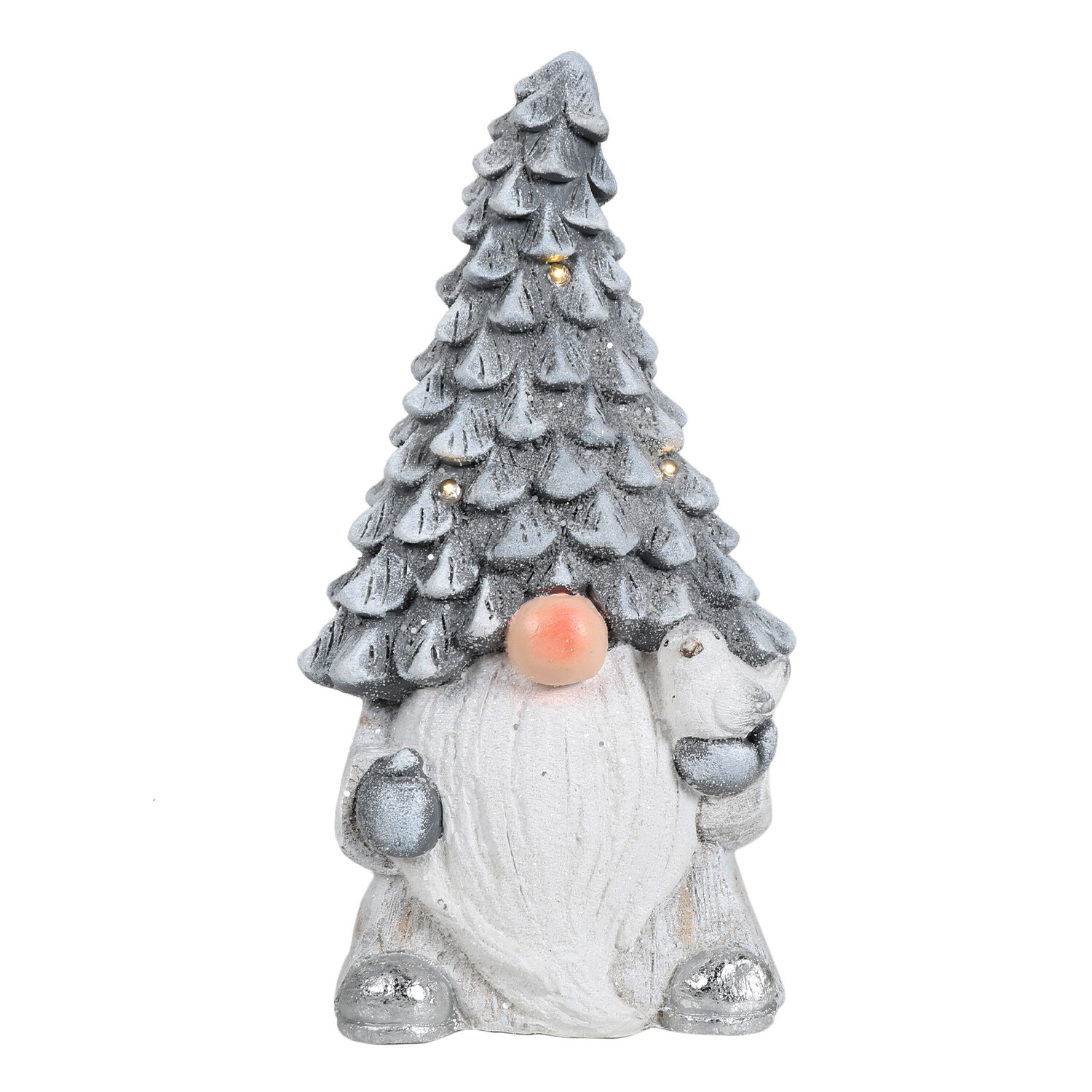 Grey Frosted Tree Gonk with Bird LED Light Decoration Image 2