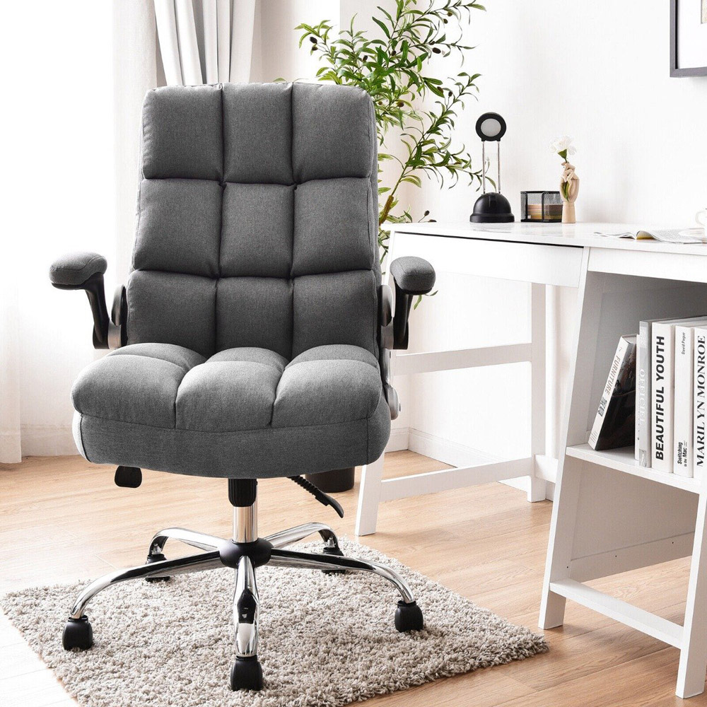 Costway Grey Linen Upholstered Office Chair Image 3