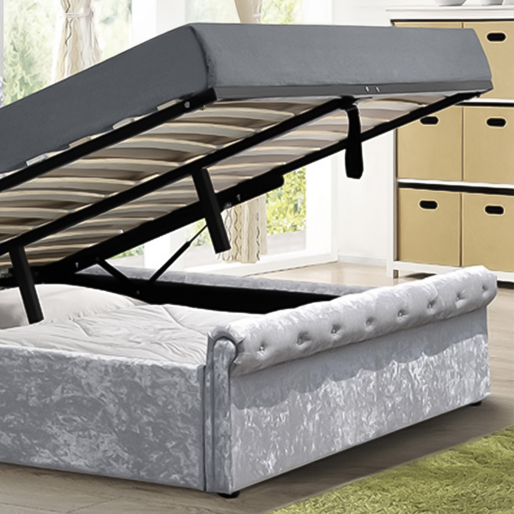 Brooklyn Double Silver Crushed Velvet Diamante Ottoman Bed Image 3