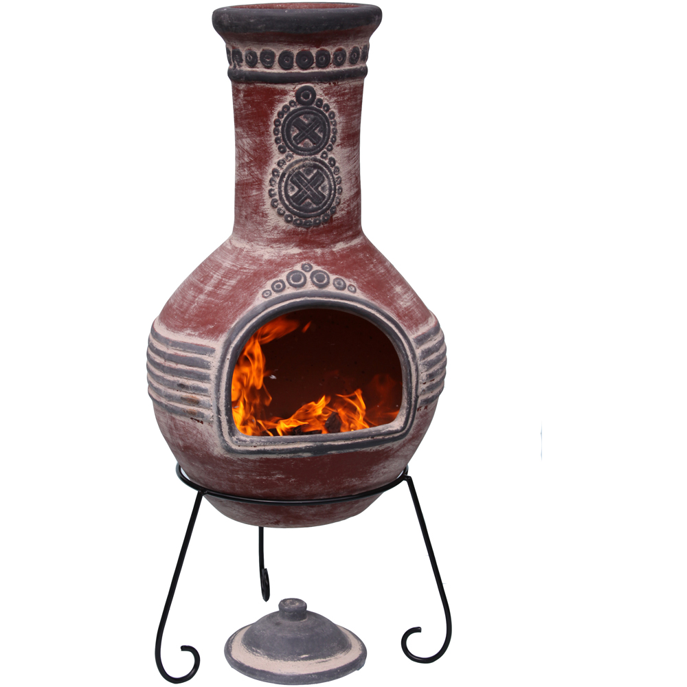 Gardeco Azteca Extra Large Red and Grey Mexican Chimenea with Stand and Lid Image 2