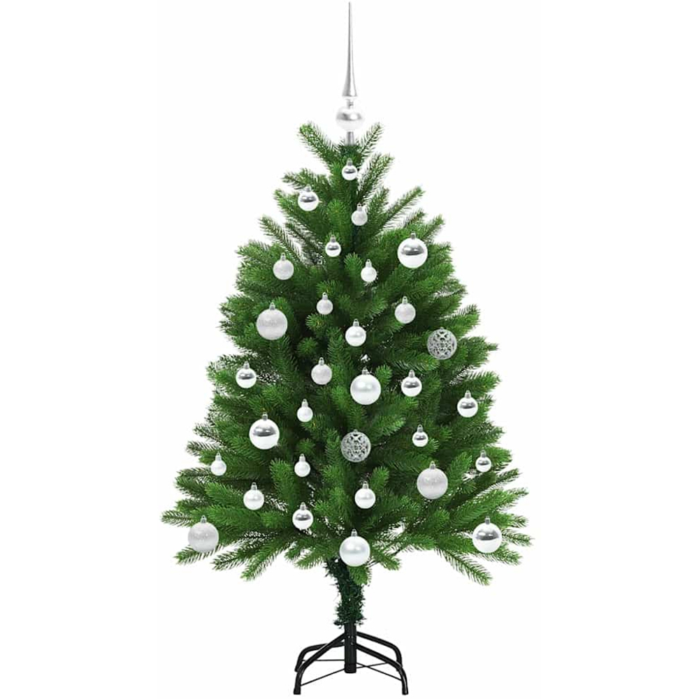 vidaXL Pre-Lit Silver Baubles Green Artificial Christmas Tree 4ft Image 4