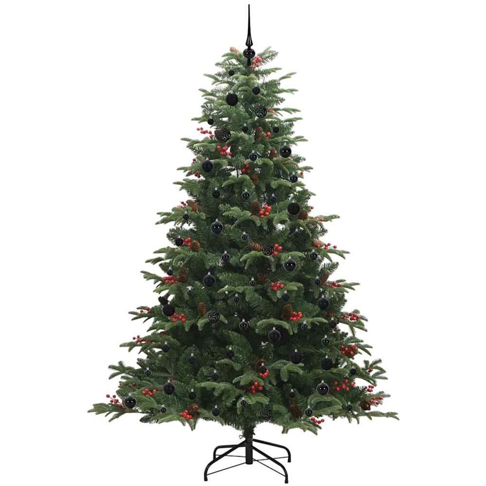 vidaXL Pre-Lit Warm White LED and Black Baubles Green Artificial Christmas Tree with Stand 8ft Image 2