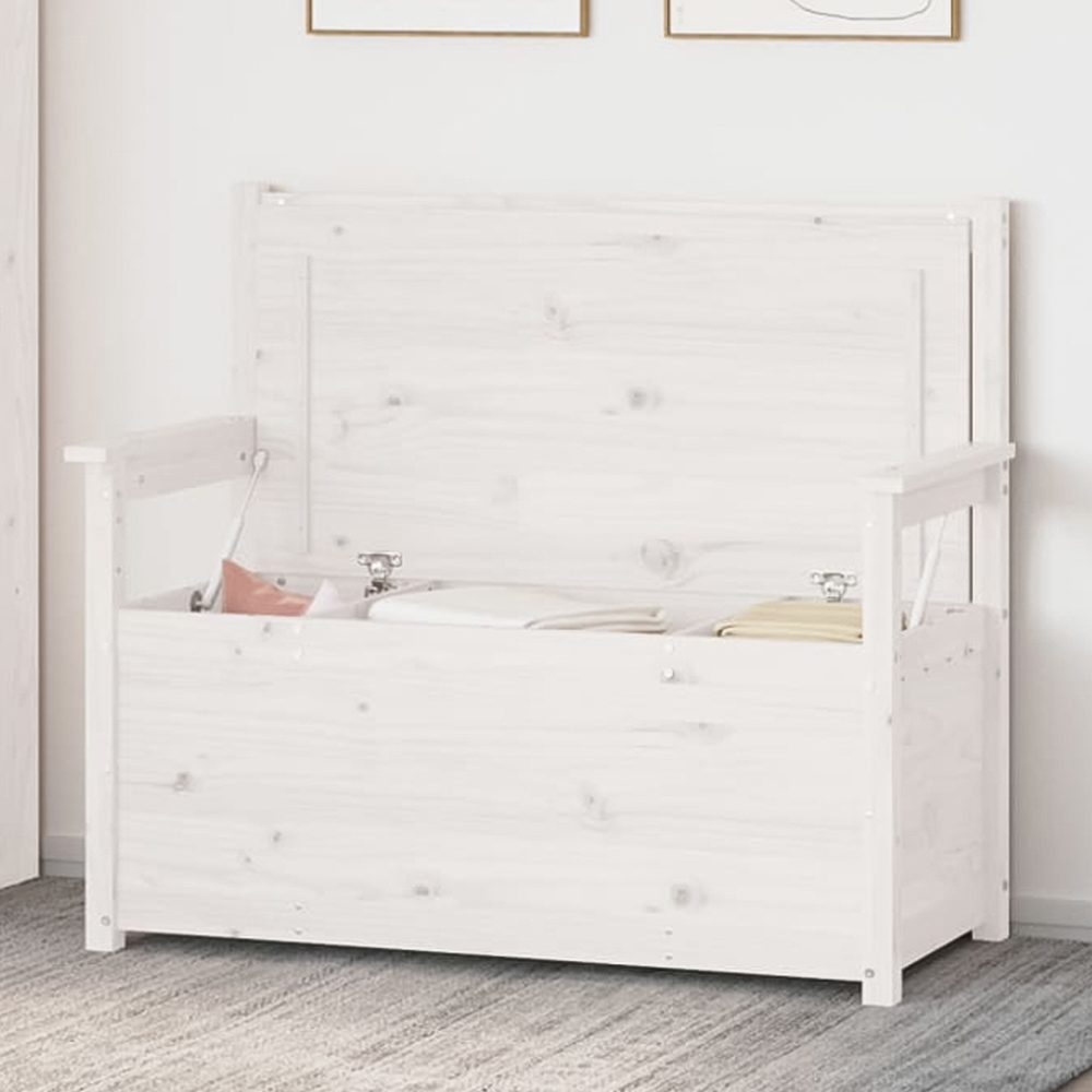 vidaXL White Solid Wood Pine Storage Bench 112.5 x 51.5 x 96.5cm Image 1