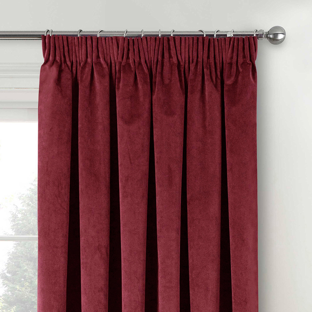 Enhanced Living Oxford Red Thermal Blackout Pencil Pleat Velvet Single Door Curtain 168 x 214cm Image 2