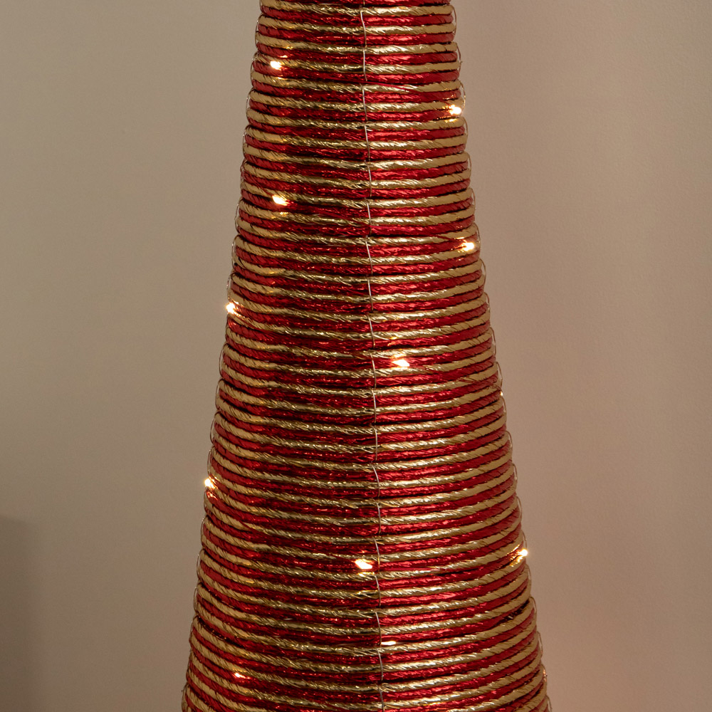 Samuel Alexander 120 Warm White LED Red and Gold Braid Christmas Cone Tree with Timer Set of 3 Image 3