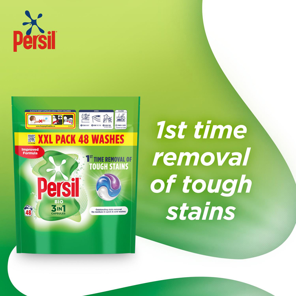 Persil Bio 3 in 1 Washing Capsules XXL 48 Washes 5 Pack Image 4