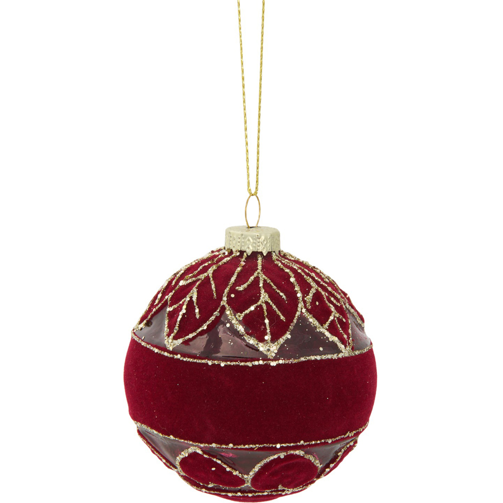 Burgundy Patterned Leaf Bauble Image 3