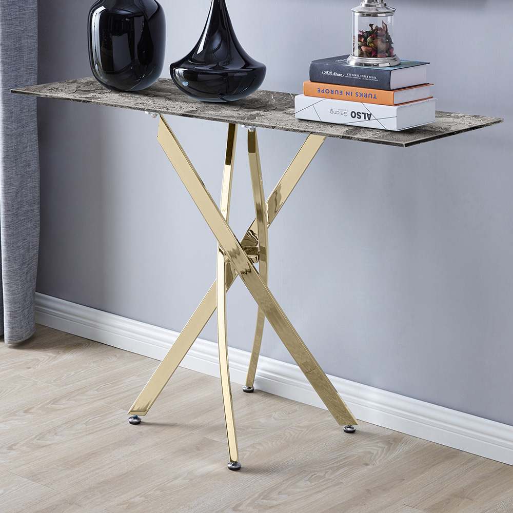 Furniturebox Tavalo Marble Effect Gold Console Table Image 1
