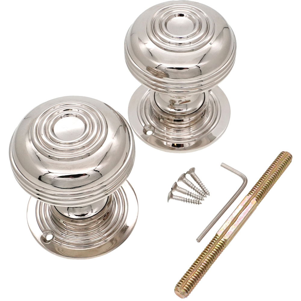Spira Brass Polished Nickel Bloxwich Large 60mm Rim and Mortice Door Knob 2 Pack Image 4