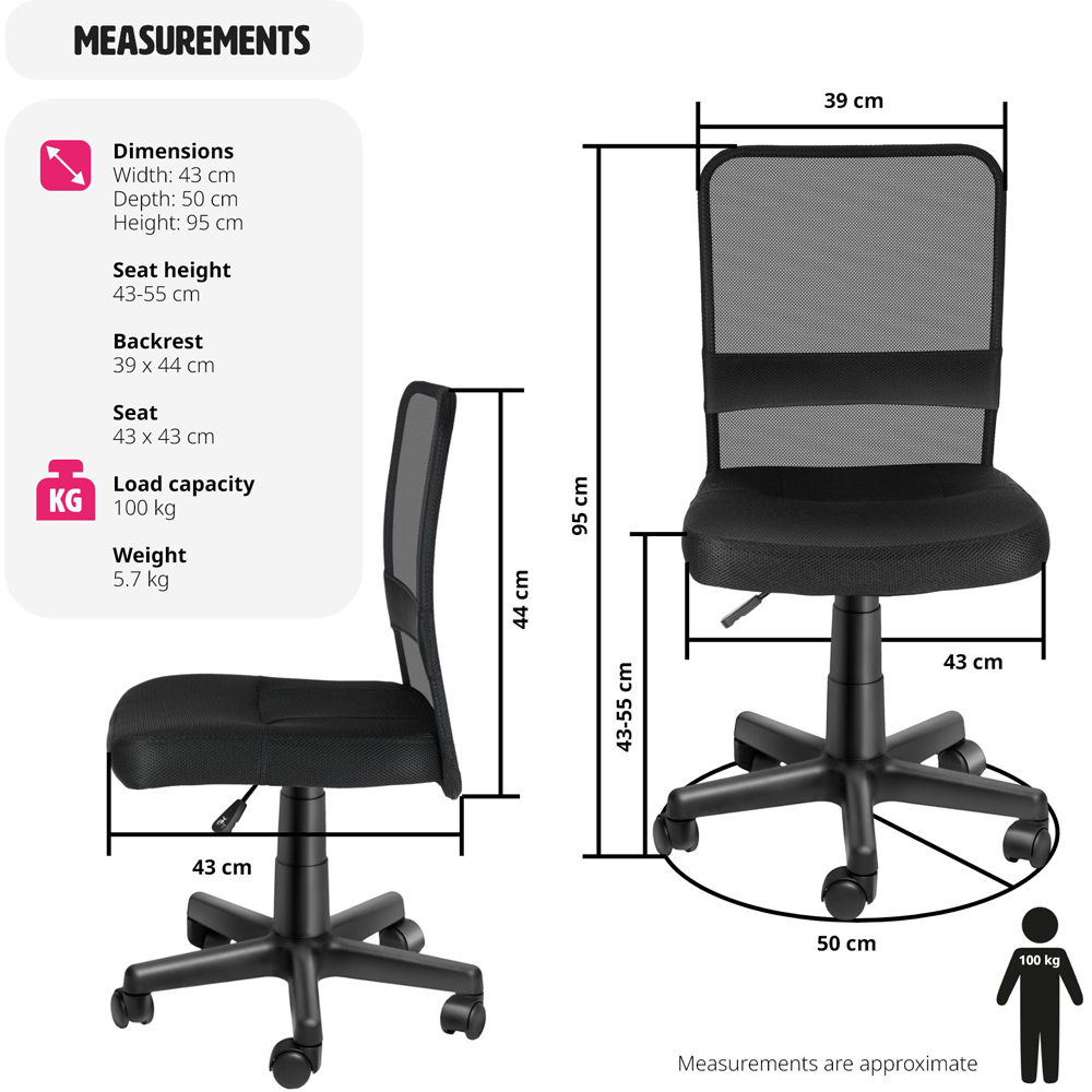 tectake Patrick Black Height Adjustable Padded Office Chair Image 9