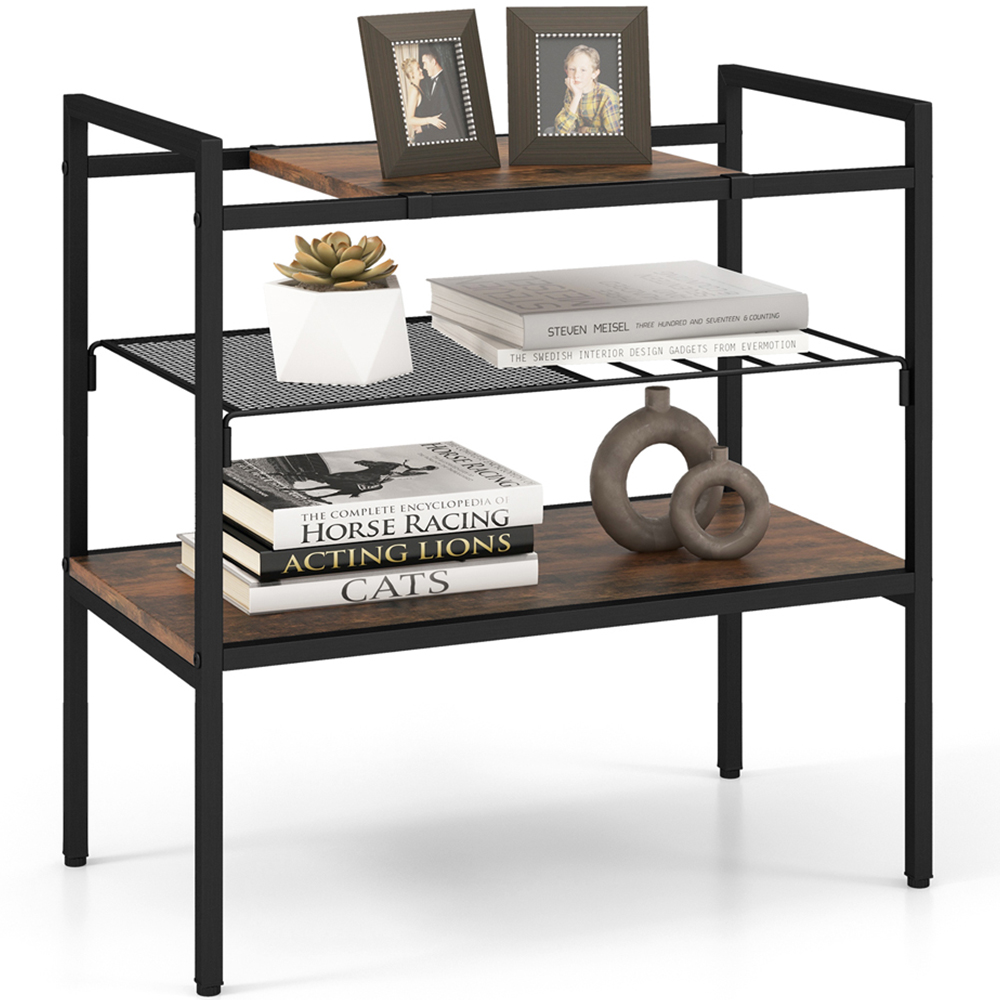 Costway 3 Shelf Rustic Brown Side Table with Removable Mesh Image 3