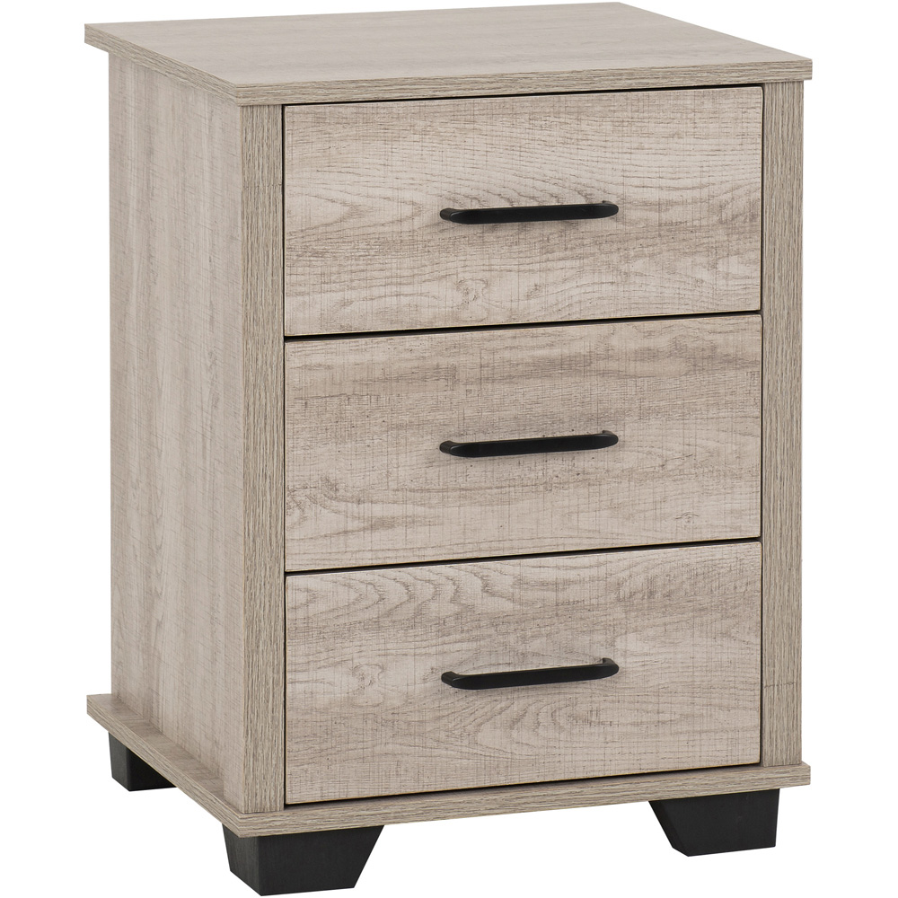 Seconique Oliver 3 Drawer Light Oak Effect Bedside Table Image 2