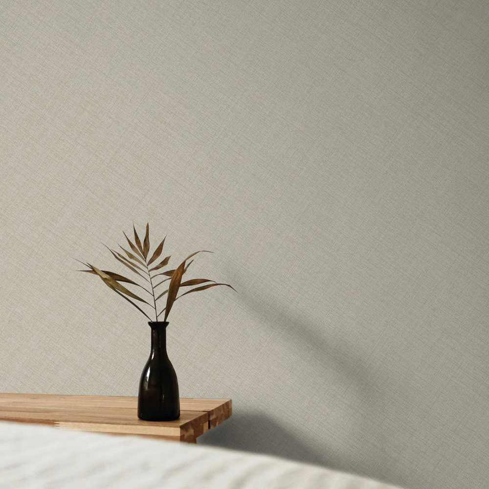 Grandeco Linen Plain Biege Wallpaper Image 3