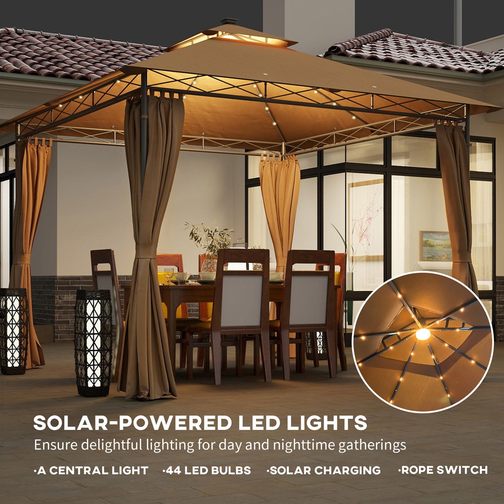 Outsunny 3 x 3m Brown Double Roof Outdoor Gazebo with Curtains Image 7