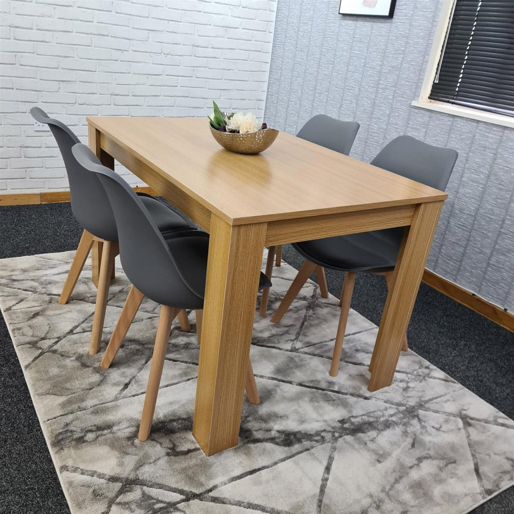 Portland 4 Seater Square Leather Dining Table Set Oak Effect and Grey Image 6
