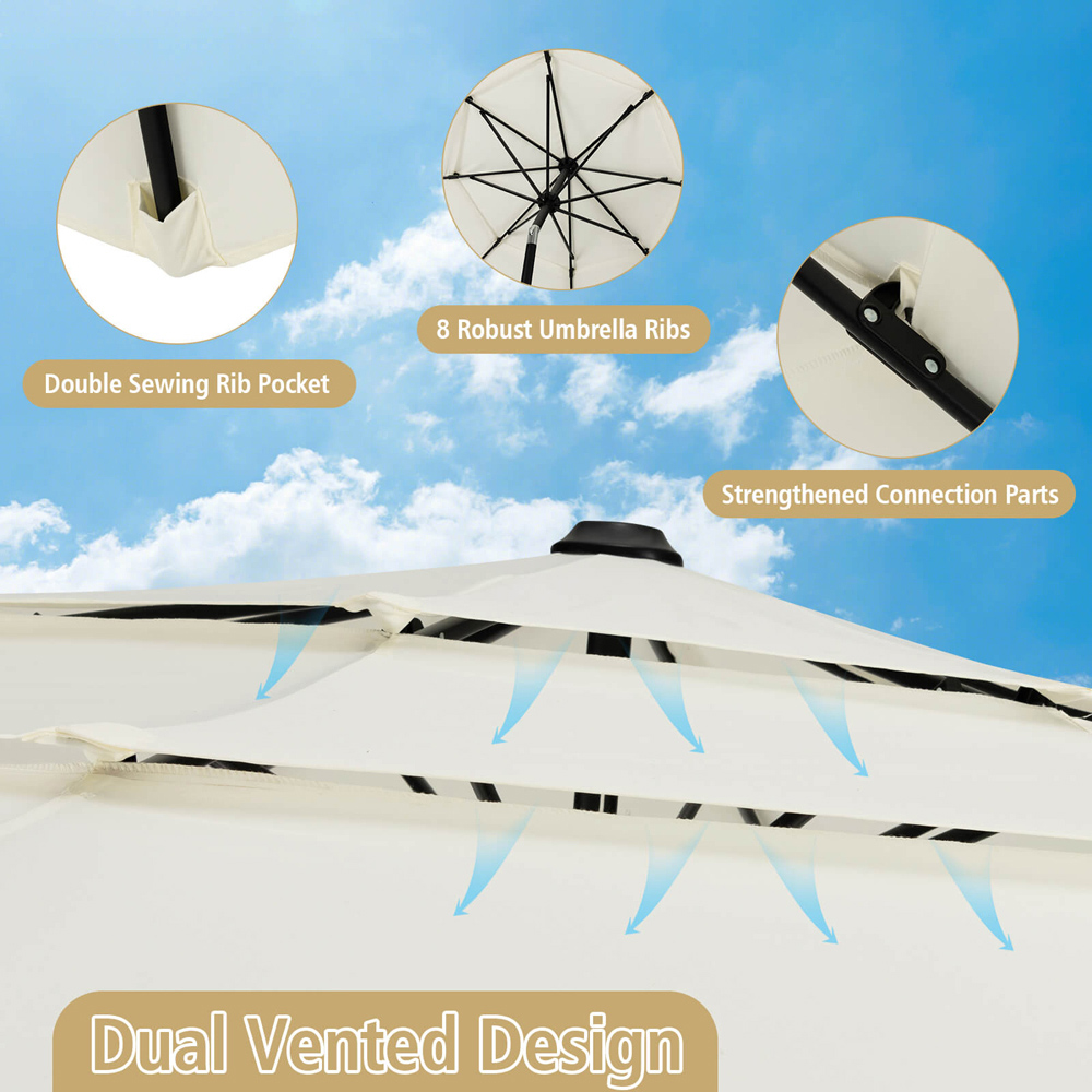 Costway Beige Crank and Tilt Double Vented Parasol 3m Image 6