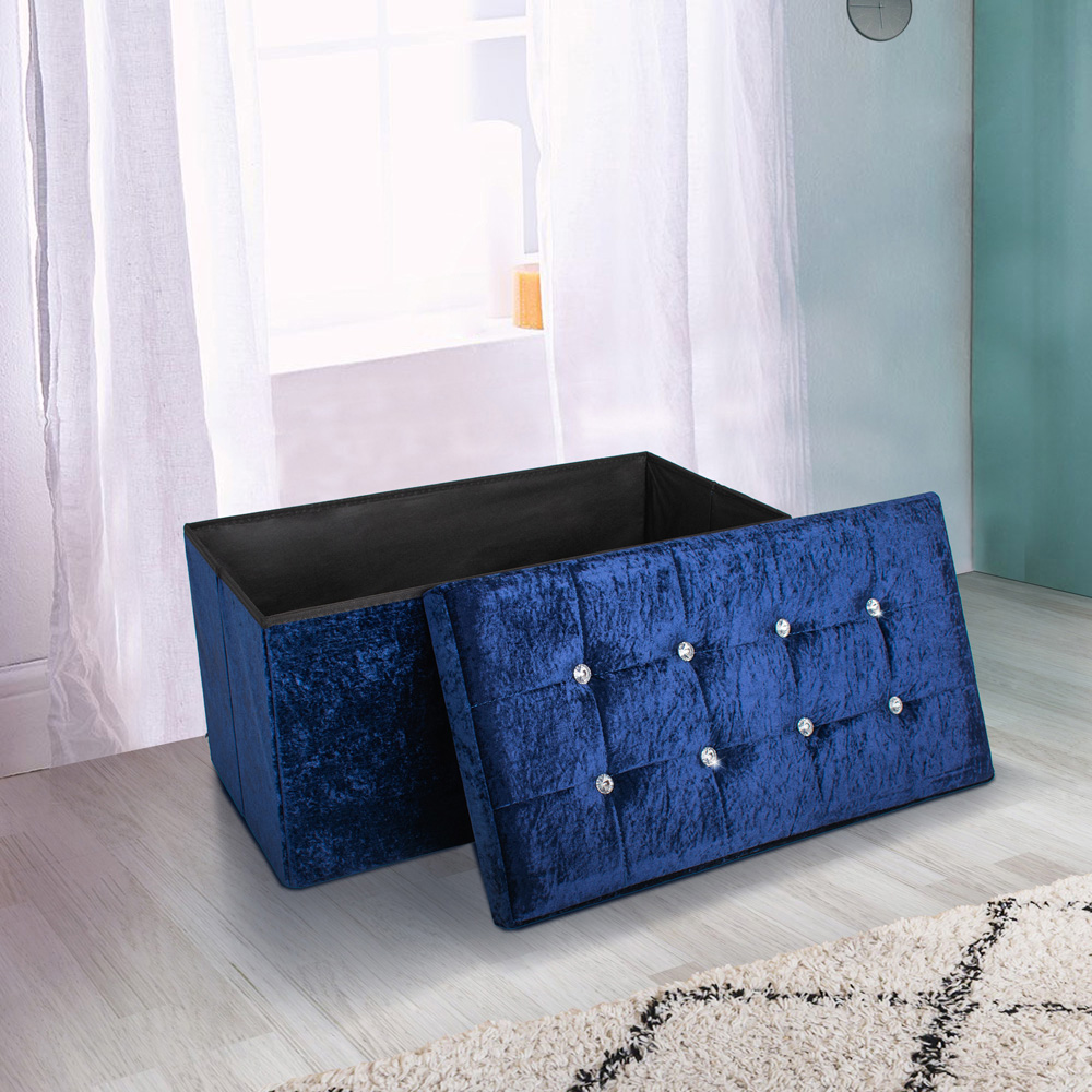 Homerepublic Navy Crushed Velvet Foldable Storage Box 76 x 38cm Image 2