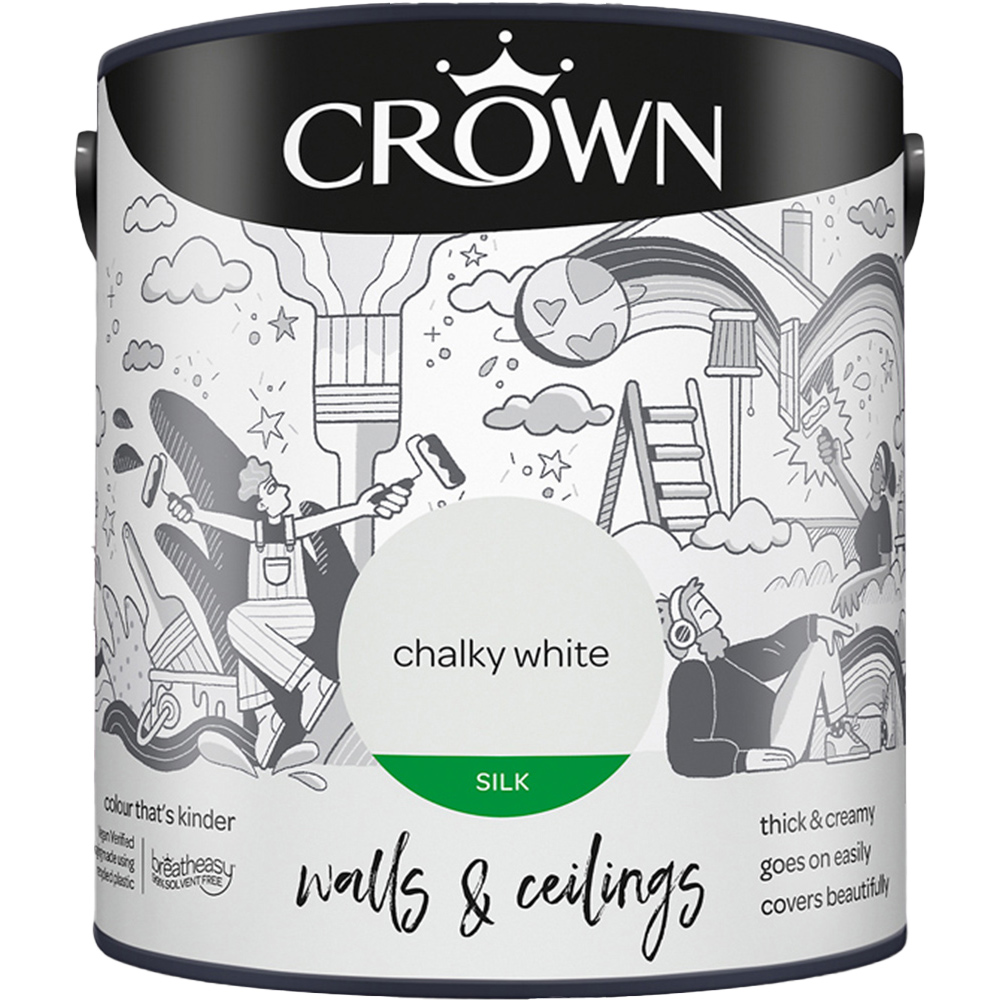 Crown Breatheasy Walls & Ceilings Chalky White Silk Emulsion Paint 2.5L Image 2