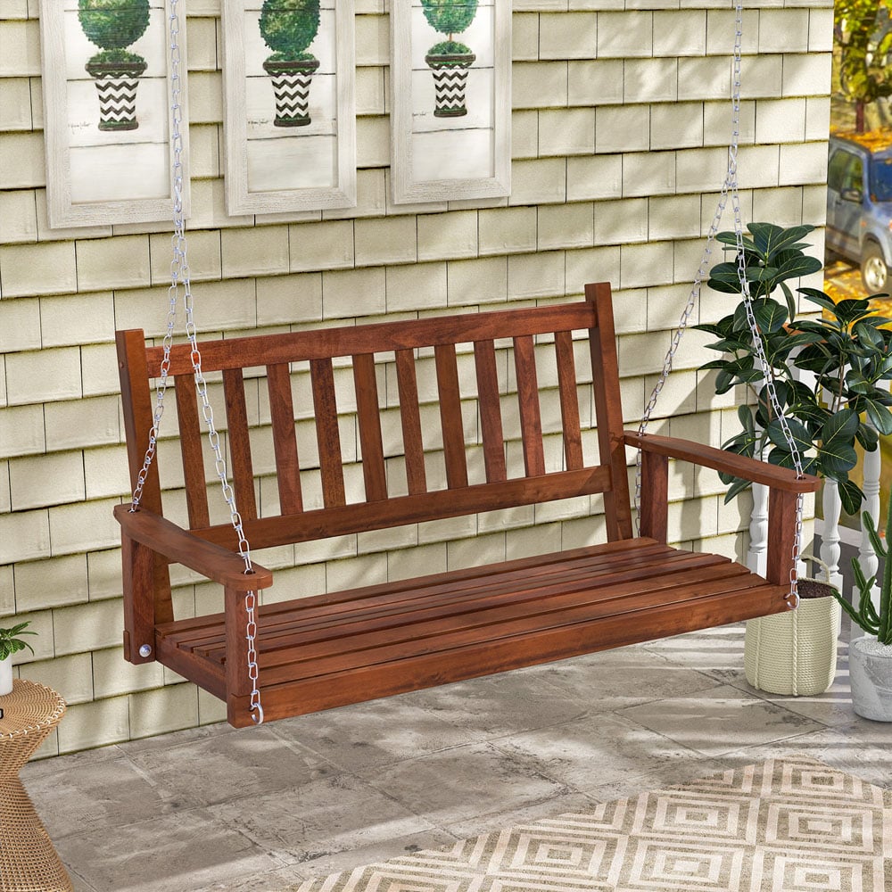 Costway 2 Seater Brown Garden Swing Image 3