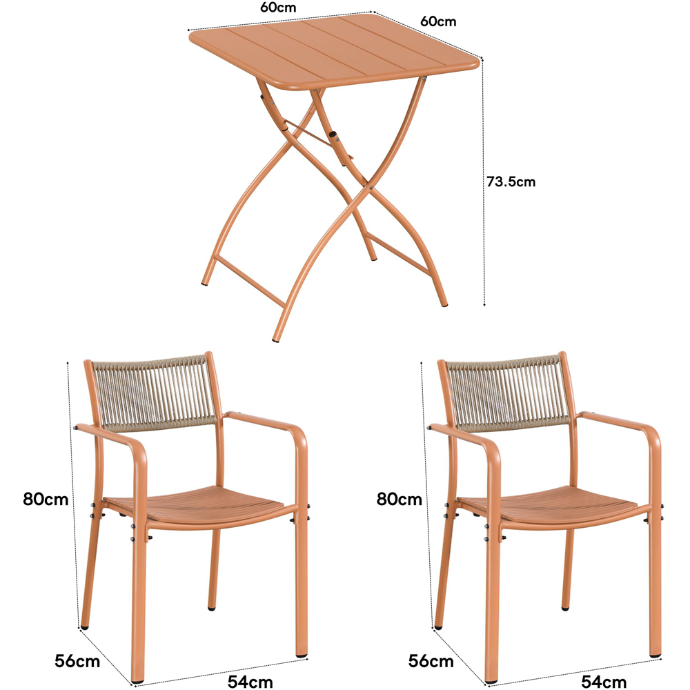 Core Products 2 Seater Terracotta Rope Back Effect Square Metal Foldable Table Garden Bistro Set Image 7