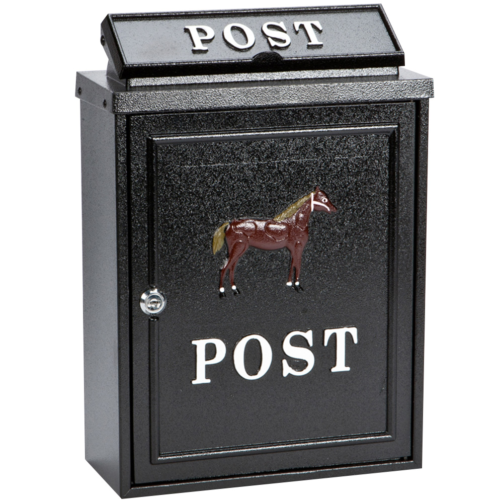 Arboria Garden Decor Black Horse Cast Aluminium Post Box Image 1