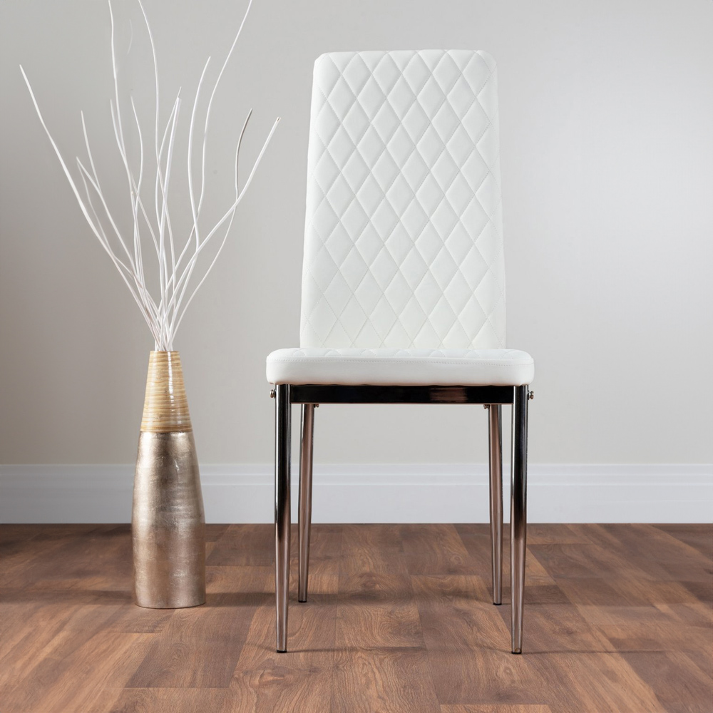 Furniturebox Arona Valera 6 Seater Round Dining Set White and Chrome Image 2